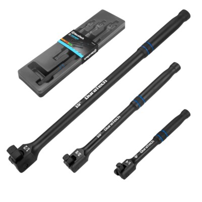 DURATECH 3PCS 6'' 10  15'' Breaker Bar Set 1/4'' 3/8'' 1/2'' Drive 180°Rotatable Head