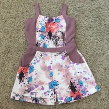 Dapper Size 1 Roll Cuff Shorts Romper Mauve Purple And Pink Floral With Pockets