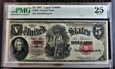 1907 $5 Legal Tender Fr#83 Vernon/Treat PMG VF25