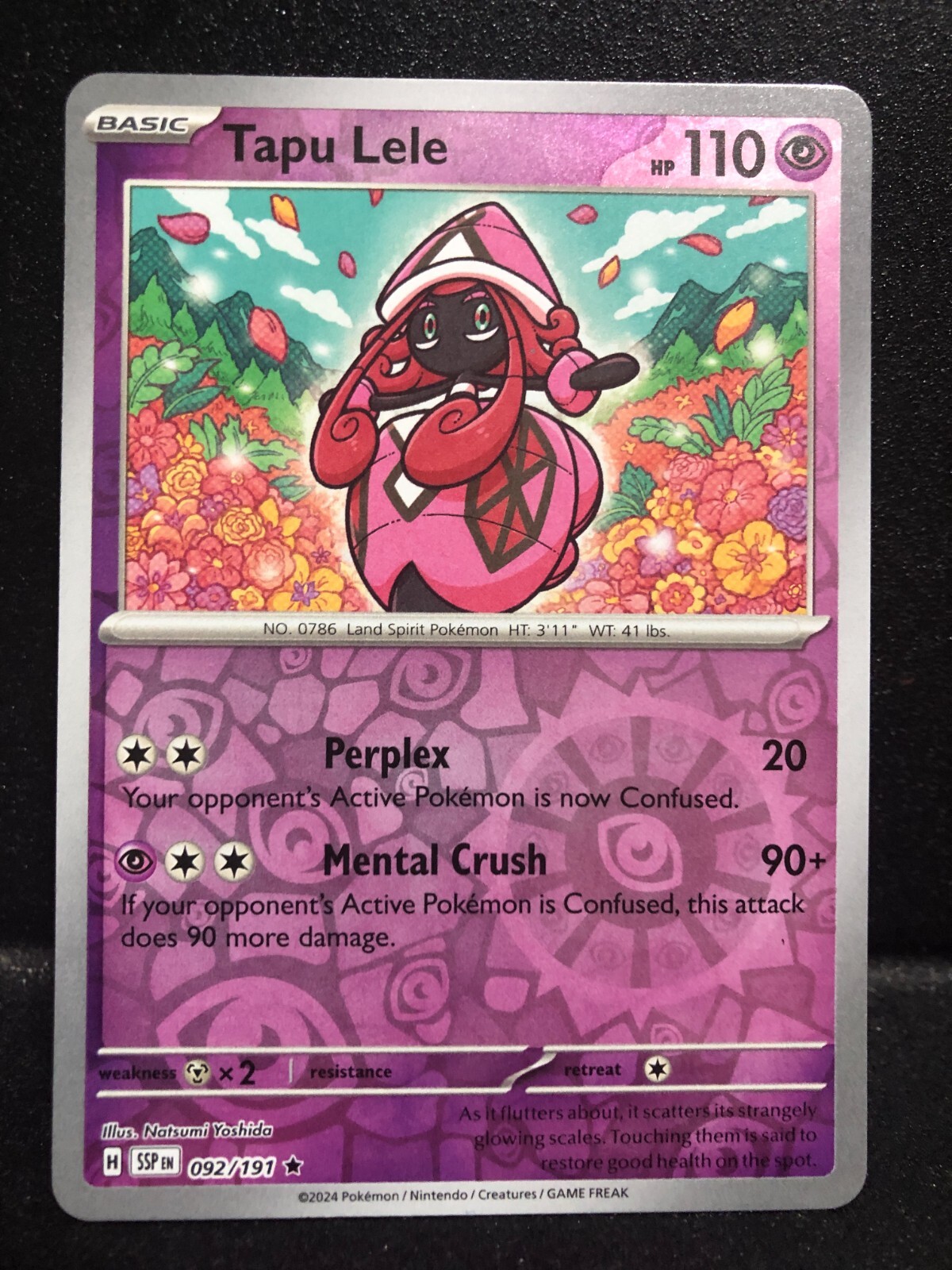 Tapu Lele #92/191 SV Surging Sparks 2024 Reverse Holo Rare Pokemon TCG Card