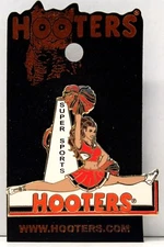 NEW! SUPER SPORT HOOTERS CHEERLEADER GIRL SPLIT BLACK/RED POM POMS LAPEL PIN