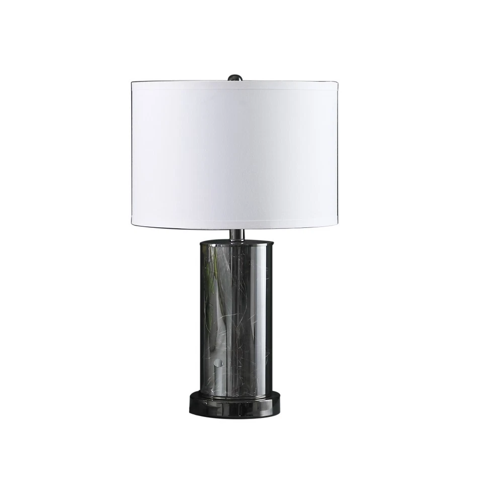 21" Glass LED Cylinder Table Lamp with Nightlight and White Drum Shade - Image 2 of 4