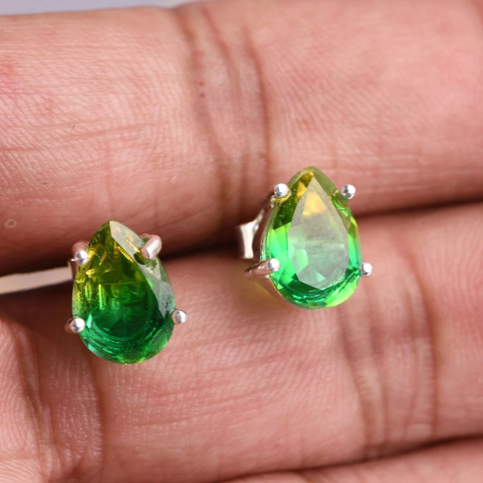 Aretes de pera de plata esterlina con piedras preciosas de diopsido hechos a mano joyas para mujer Foto 4 de 4