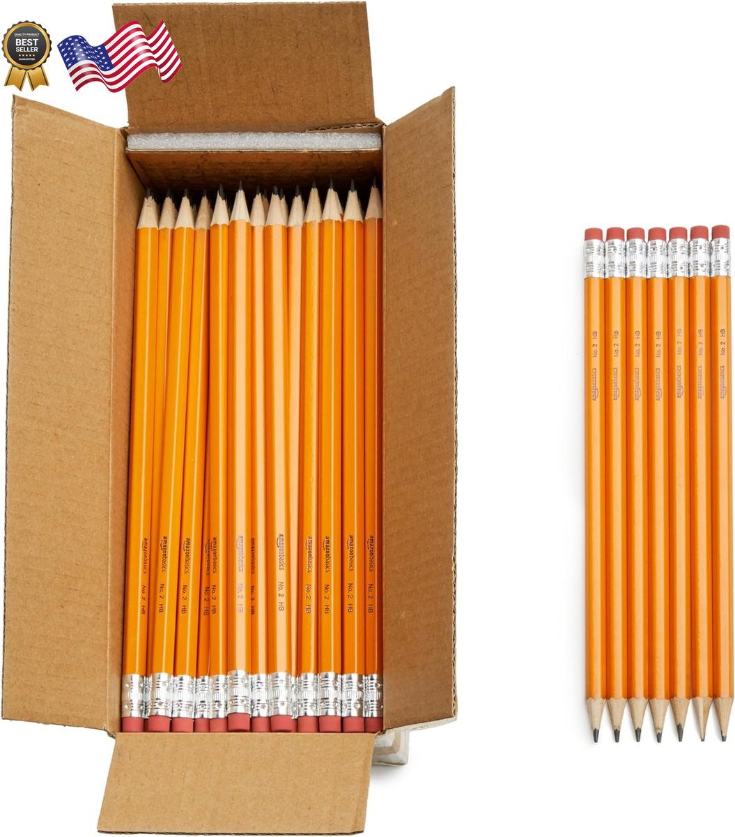 Amazon Basics Wood-Cased #2 Pencils Pre-Sharpened HB Lead Bulk Box