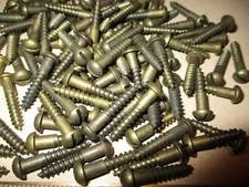 40----VINTAGE SOLID BRASS WOOD SCREWS WITH ROUND SLOT HEADS 1" LONG X #10=3/16"
