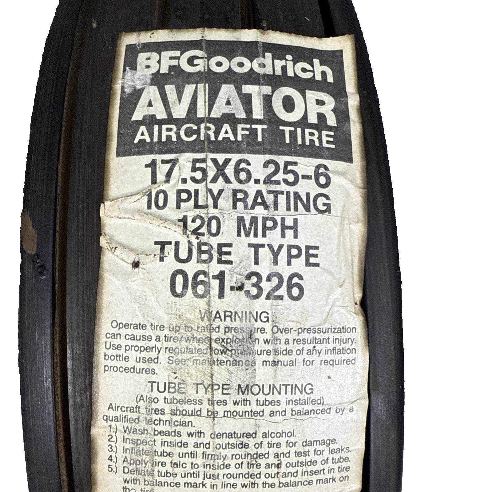 BF Goodrich Aviator Aircraft Tire 17.5 X 6.25–6 PN 061-326