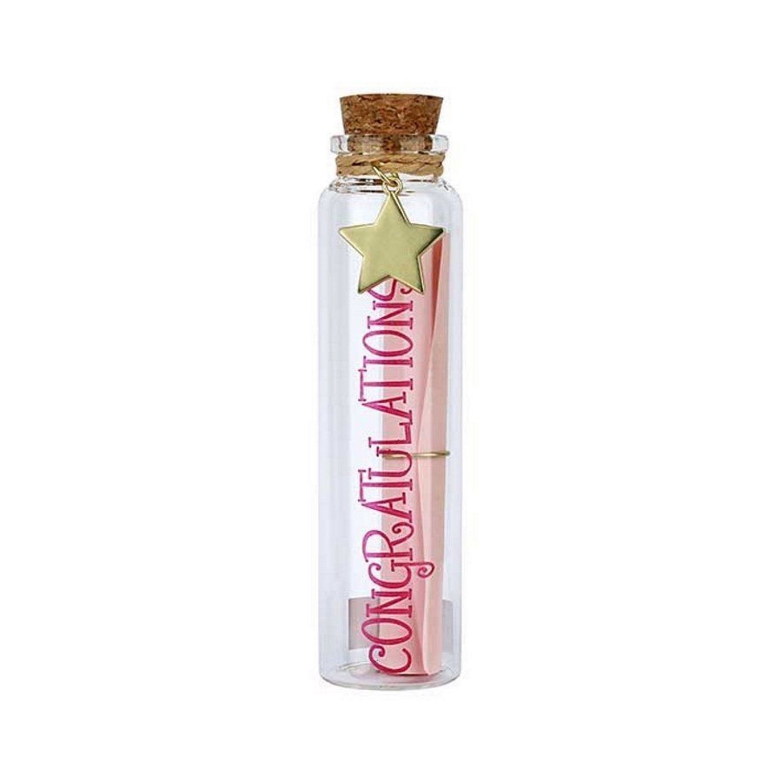 Congratulations Keepsake Message in a Bottle Token Gold Star Charm Gift