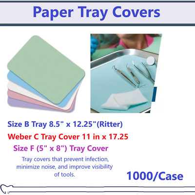 Dental Paper Tray Cover Size B / C / F White Blue Pink Green Lavender Yellow USA
