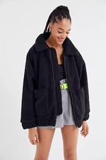 I.am.gia Pixie Teddy Coat Jacket Black Sherpa Fleece Zip Winter Oversized S