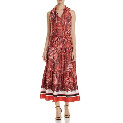 Ralph Lauren Tiered Ruffle Allover Paisley Print Boho Maxi Dress Red NWT - 第 1/10 張圖片
