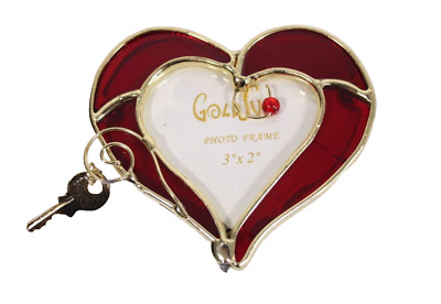 Gold Sun Red Stained Glass Gold Heart Key 3 x 2 Mini Picture Frame