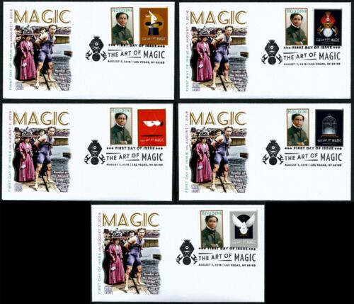 USA, SCOTT #5301-5305 & 3651, RARO SET GLEN DI 5 COPERTINE FDC ART OF MAGIC HOUDINI - Foto 1 di 6