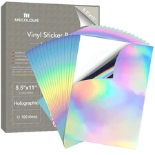 Holographic Sticker Paper 8.5'' 11'' Printable Premium Rainbow Vinyl, Waterpr...