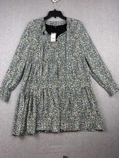 Versona Dress Womens Medium Green Multi Floral Long Sleeve Tiered Swing NWT