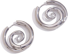 Sea Wave Spiral Hoop Earrings for Women Stain...
