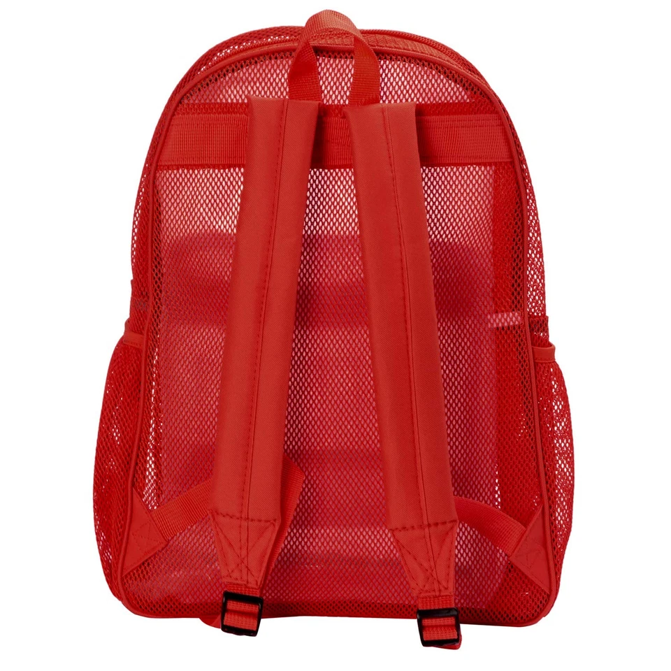 Mochila de malha resistente clássica estudante transparente rede bolsa de livros escola vermelha - Imagem 4 de 4