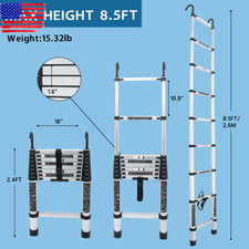 8.5 FT Folding Aluminum Telescoping Ladder Telescopic Multi Purpose 330 Lbs