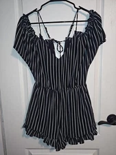 San Joy Women's One Piece Romper Short Sleeve Medium Black