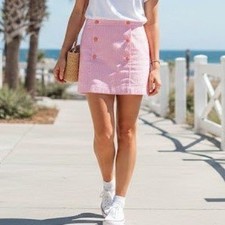 Vineyard Vines Seersucker Skirt Women's 10 Salmon Pink Striped Preppy Summer