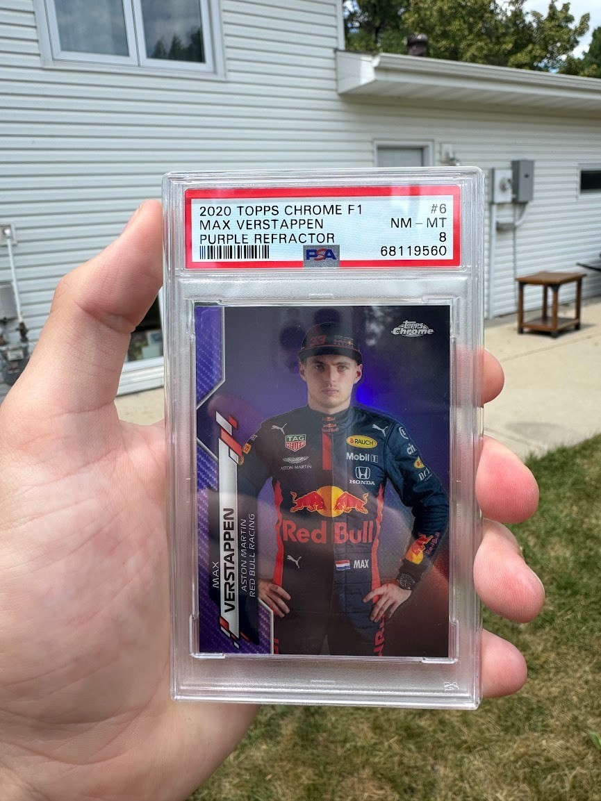 2020 TOPPS CHROME FORMULA 1 PURPLE REFRACTOR #6 MAX VERSTAPPEN ROOKIE /399 PSA 8