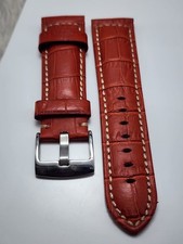 24mm Orange Croco Embossed Leather Watch Strap Band Silver Buckle Replacement