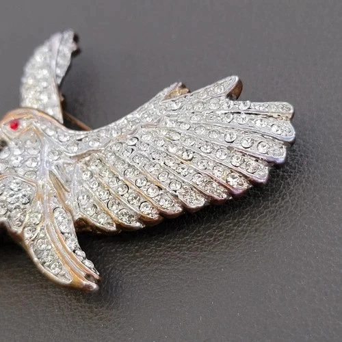 Broche broche águila voladora 3,5 quilates corte redondo perla simulada enchapada en oro amarillo de 14 quilates Foto 3 de 4