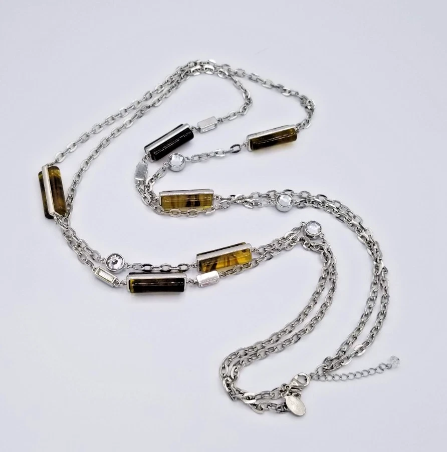 Collar largo multihilo de cristal imitación ojo de tigre cristal Casa Blanca mercado negro Foto 2 de 4