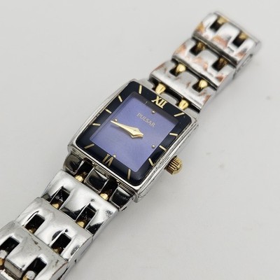 Pulsar Watch Women 16mm Silver Gold Tone Blue Dial 1N00-X029 New Battery 5.5''