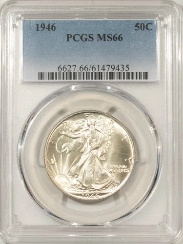1946 WALKING LIBERTY HALF DOLLAR - PCGS MS-66, FRESH WHITE GEM!