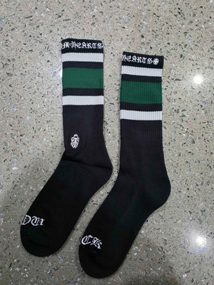 Chrome Hearts Black Green Stripe Logo Crew Socks