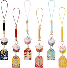 6 Styles Keychains Japanese Maneki Neko Fortune Pendants Beckoning Cat Hanging