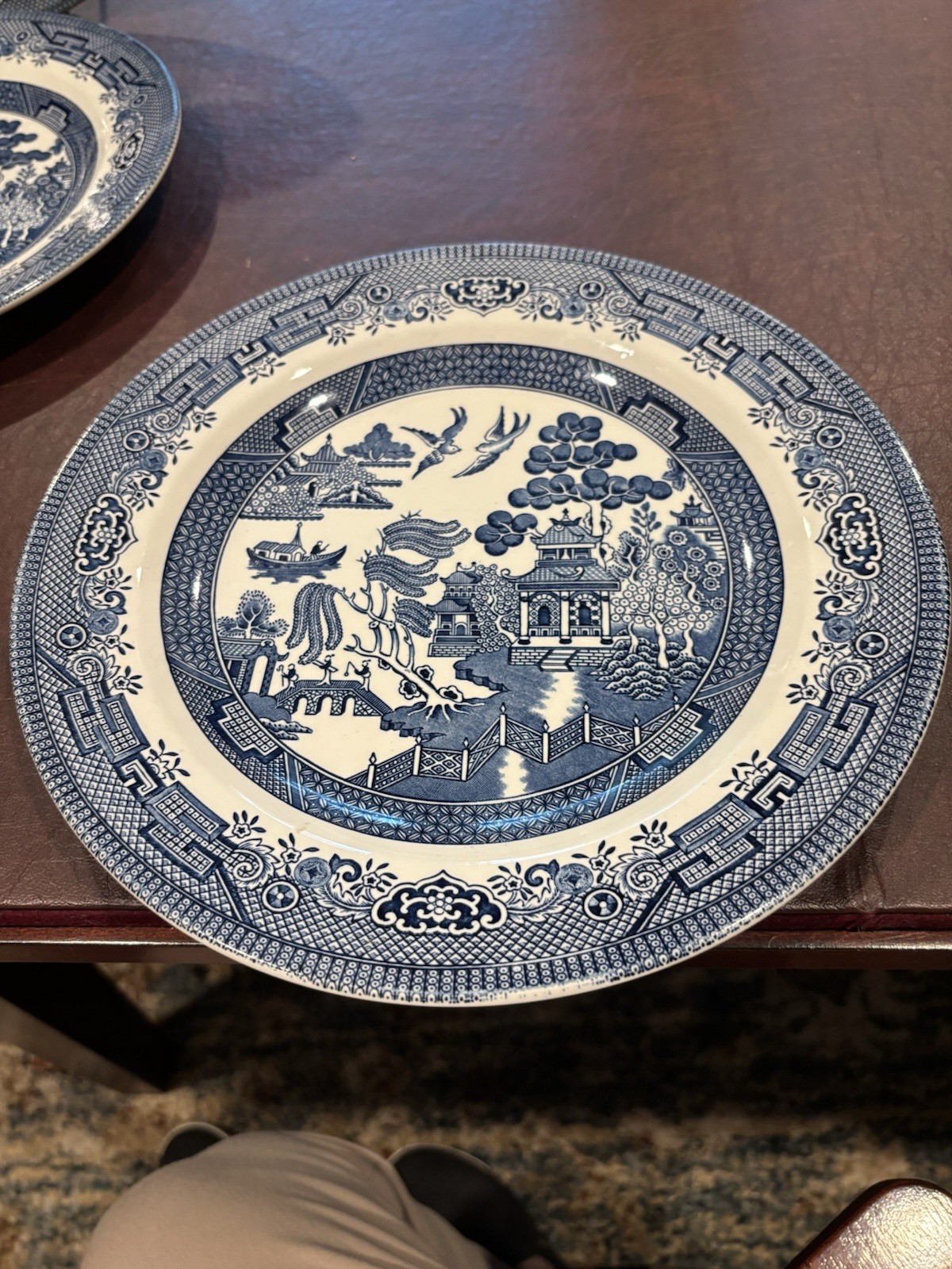3 Vintage Churchill Blue Willow Dinner Plates Made In England Chinoiserie Style
