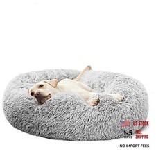 Calming Donut Cuddler Dog Bed, Round Fluffy Pet Bed for Large Large Round Gray