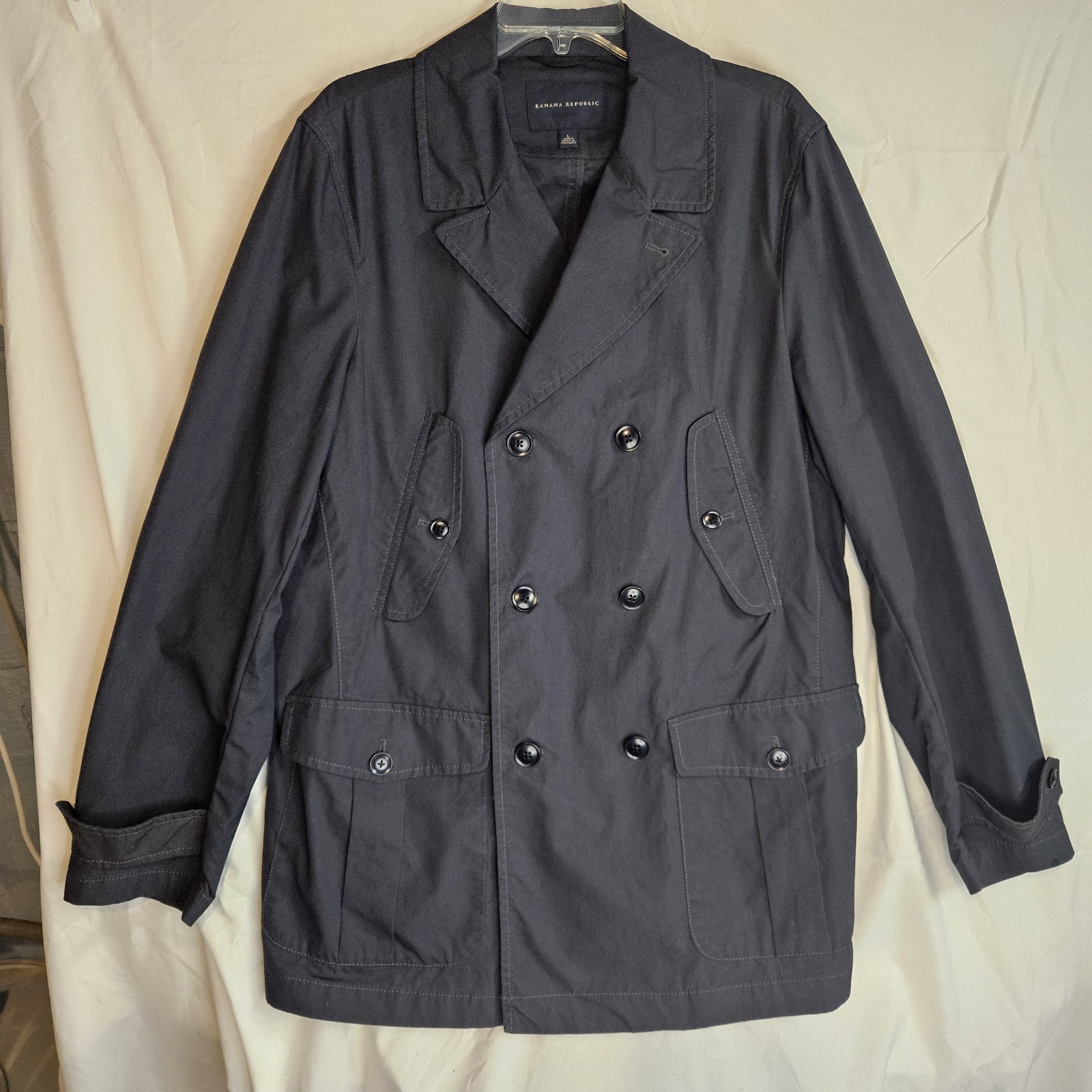 Banana Republic Mens Black Lightweight Cotton Peacoat Jacket Size L