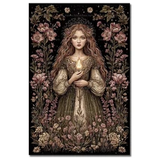 BRIGID ART PRINT, Celtic Flower Fire Poster, Cottagecore Witch Fantasy Decor