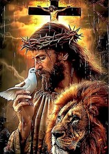 Jesus 5D Diamond Painting Kits for Adults, Jesus Cross Lion Diamond Art kit for