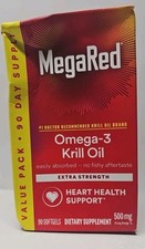 MegaRed Omega 3 Krill Oil Extra Strong Softgels - 90 Count, Sealed, New