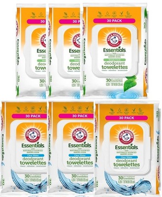 6 Deodorant Towelettes Arm Hammer Essentials 3 Of Each  180 Count EXP DEC 2028