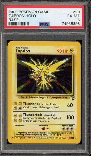 Pokemon Zapdos Base Set 2 Holo Rare #20 PSA 6