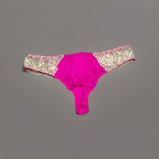 VINTAGE VICTORIA'S SECRET SILKY SMOOTH SATIN THONG PANTY FUCHSIA PINK L NEW