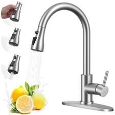 Brushed Nickel Pull Down Kitchen Faucet with Swivel Spout Single Handle Design