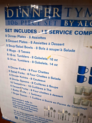 ALCO Dinner Tyme 106pc Porcelain Dinner Set for 8 Blue/White Microwave Safe