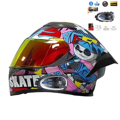DOT Certified Helmet with Bluetooth Intercom System and Camera for Motorcyclists