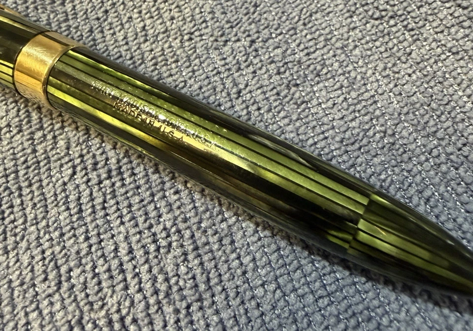 Pluma Estilográfica Sheaffer Punto Blanco 14K Bomba de Destoque Celuloide Estriado Verde EE. UU. Foto 4 de 4