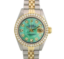 Rolex Datejust Womens Watch Two-Tone Gold & Steel Green Mother of Pearl 1.00cts