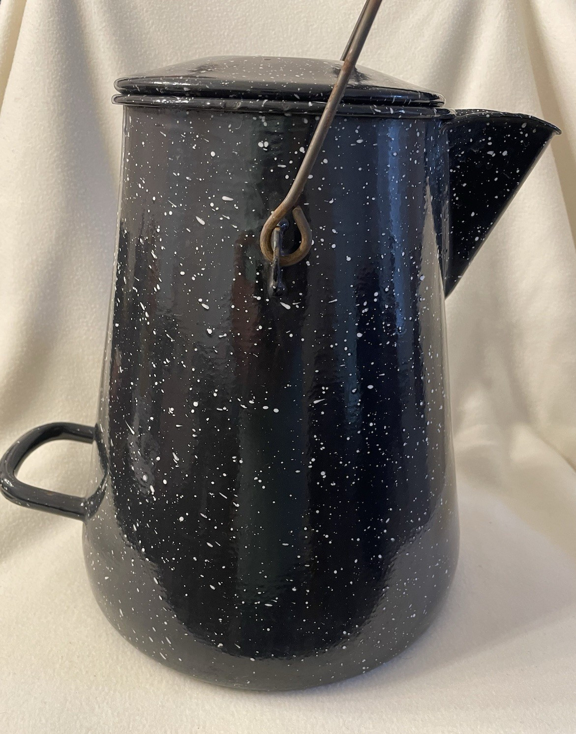 Vintage WW II Era USN Vollrath Co.  Graniteware Black and White Coffee Pot