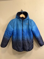 Eddie Bauer NWT Boys Medium 10/12 Reversible Puff Jacket Blue Ombre Fleece Hood