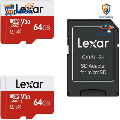 Lexar Micro SD 64GB 2er Pack UHS-I U3 A1 V30 Speicherkarte mit Adapter