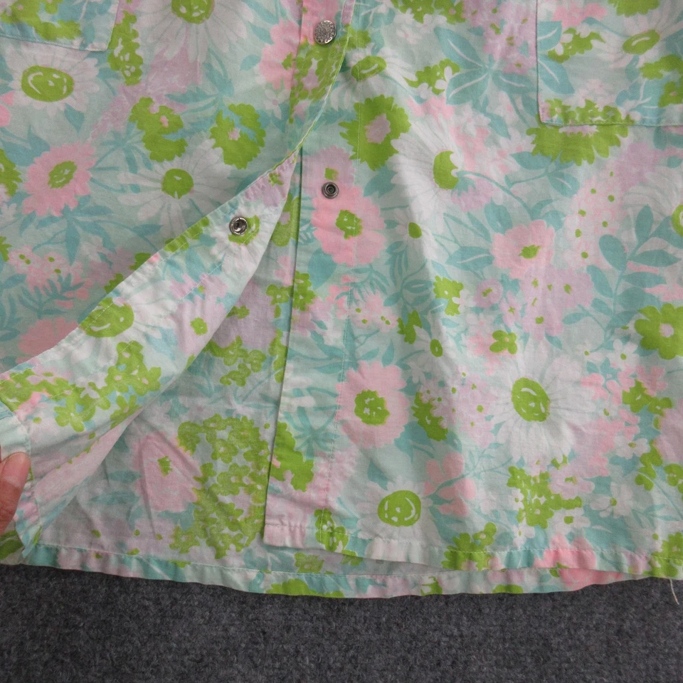 Vintage Radlee Dress Womens Small Pink Green Floral Snap Front Housecoat 60s - Image 3 of 4