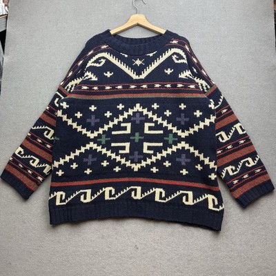 TOAST Pullover UK 18 marine Strick 100% Wolle Azteken Southwestern Fairisle Passe Kreuze